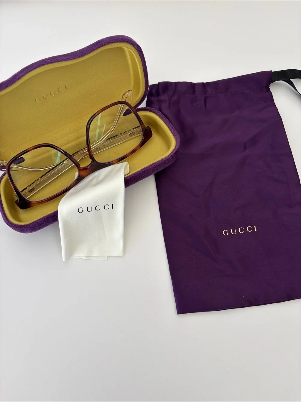 GUCCI GG05610 002 54mm Tortoise Brown Gold Clear Eyeglasses Frames Italy Unisex